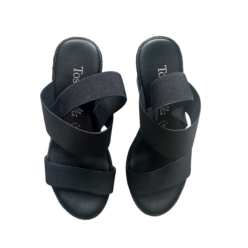 Toscanella Black Elastic Strap Wedge Sandals Made in Italy Womens 6.5 Platform